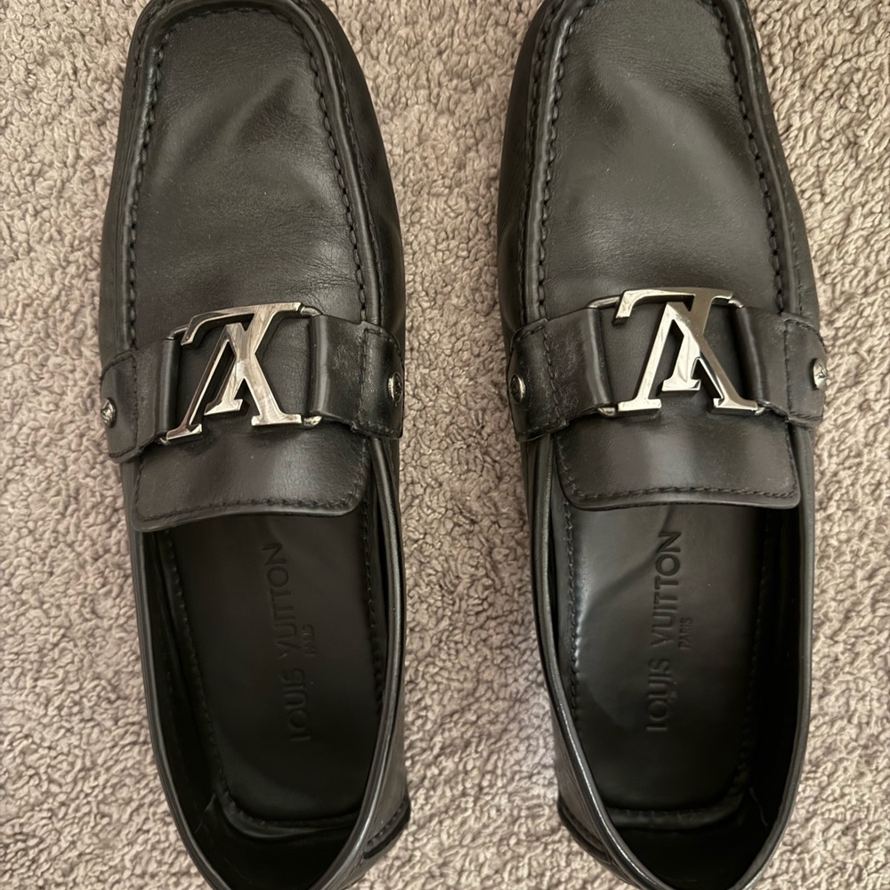 Louis Vuitton Black Leather Loafers with LV Logo - Picture 2 of 8